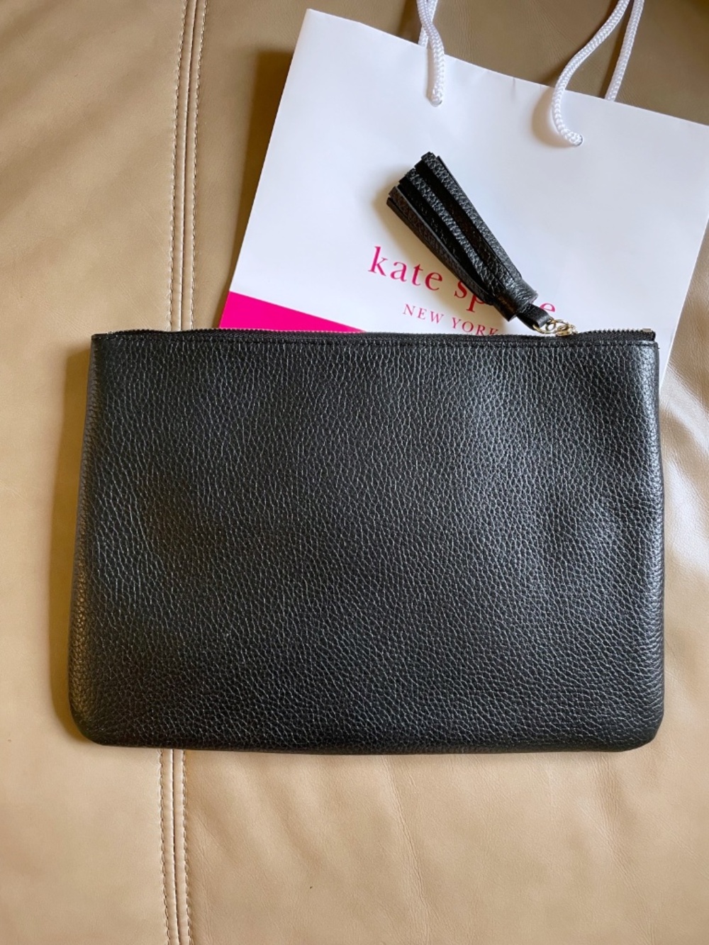 Kate Spade New York Black Leather Large Tassel Pouch / Clutch - Picture 4 of 8